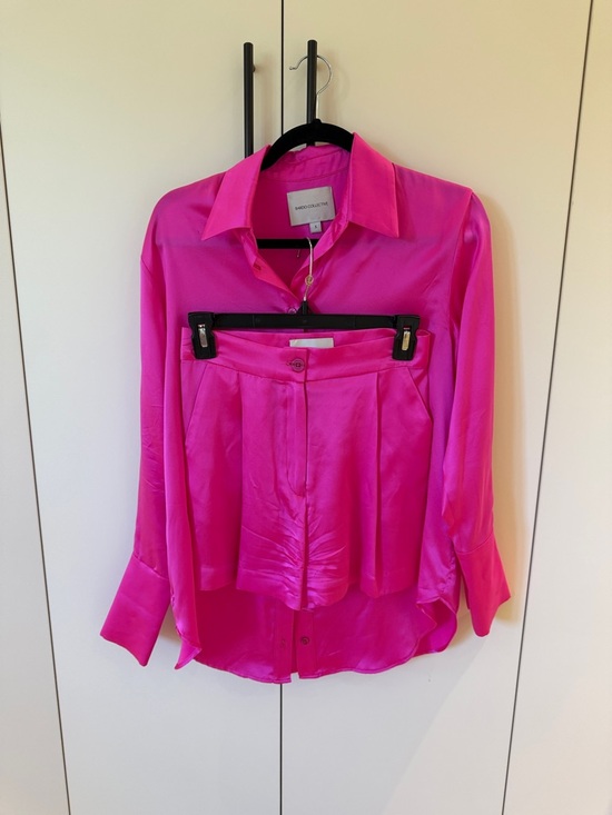 bardo collective Other - Silky Hot Pink Button-Down Shirt with Shorts Set